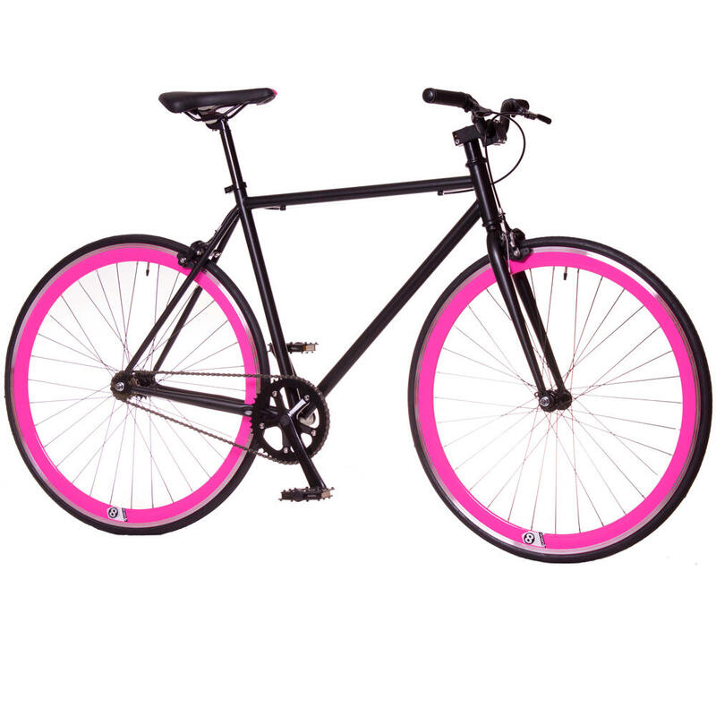 Bicicleta de montanha-russa Urban Fixie preta e rosa no tamanho 53