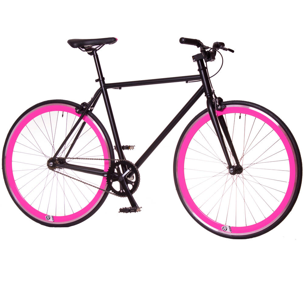 Bicicleta Urbana Fixie negra y rosa contrapedal en talla 53