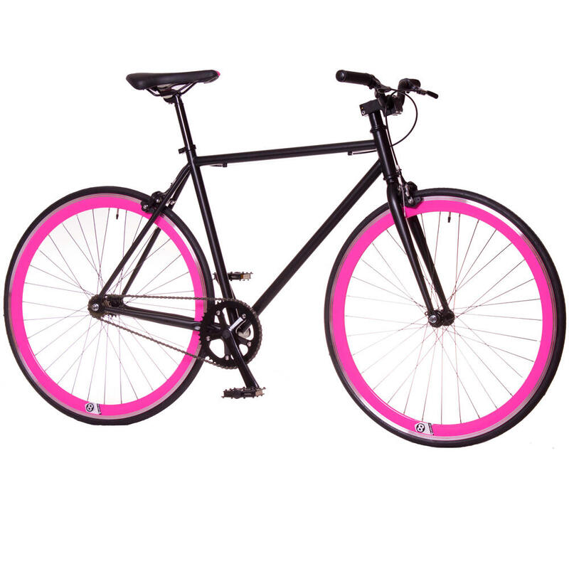 Bicicleta Urbana Fixie negra y rosa contrapedal en talla 53