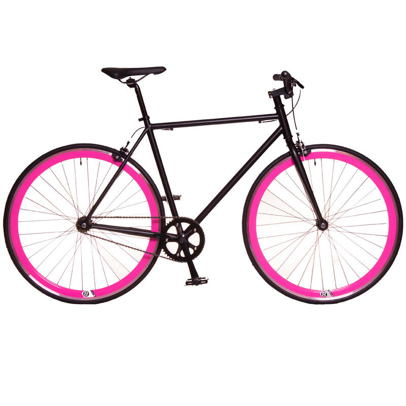 Bicicleta Urbana Fixie negra y rosa contrapedal en talla 53
