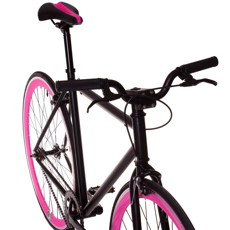 Bicicleta de montanha-russa Urban Fixie preta e rosa no tamanho 53