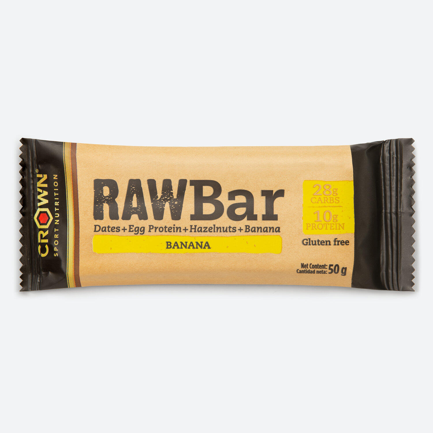 CROWN SPORT NUTRITION Barra feita de tamaras, proteínas, avelãs 50g Banana