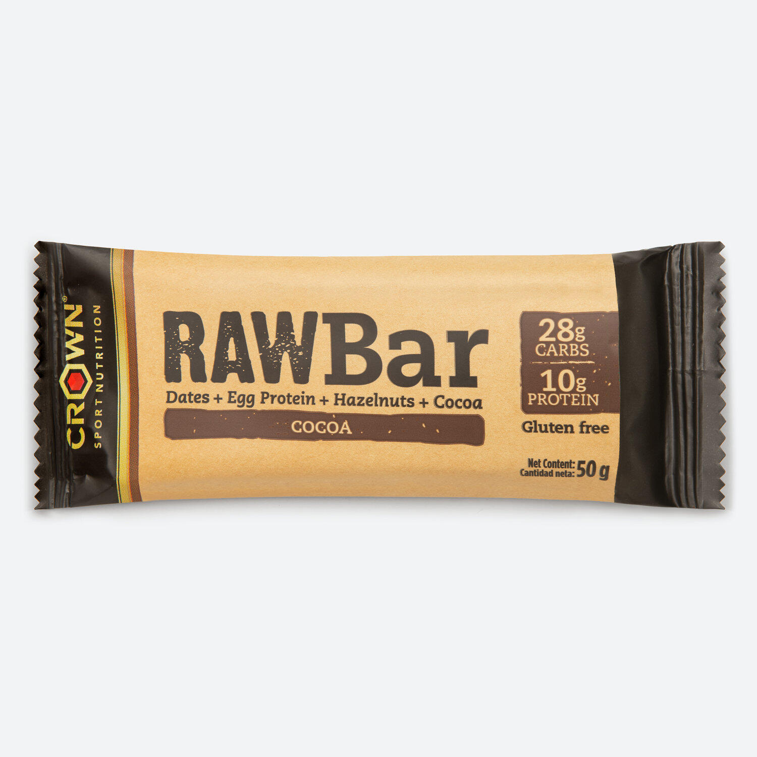 CROWN SPORT NUTRITION Barra feita de tamaras, proteínas, avelãs. 50g Cacau