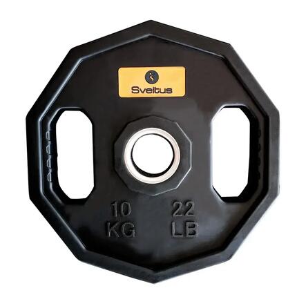 Disque de poids 10 kg - revêtement caoutchouc noir, poignées