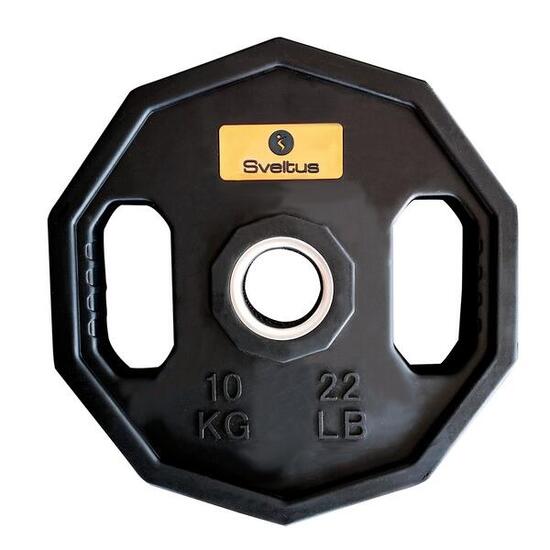 Disque de poids 10 kg - revêtement caoutchouc noir, poignées