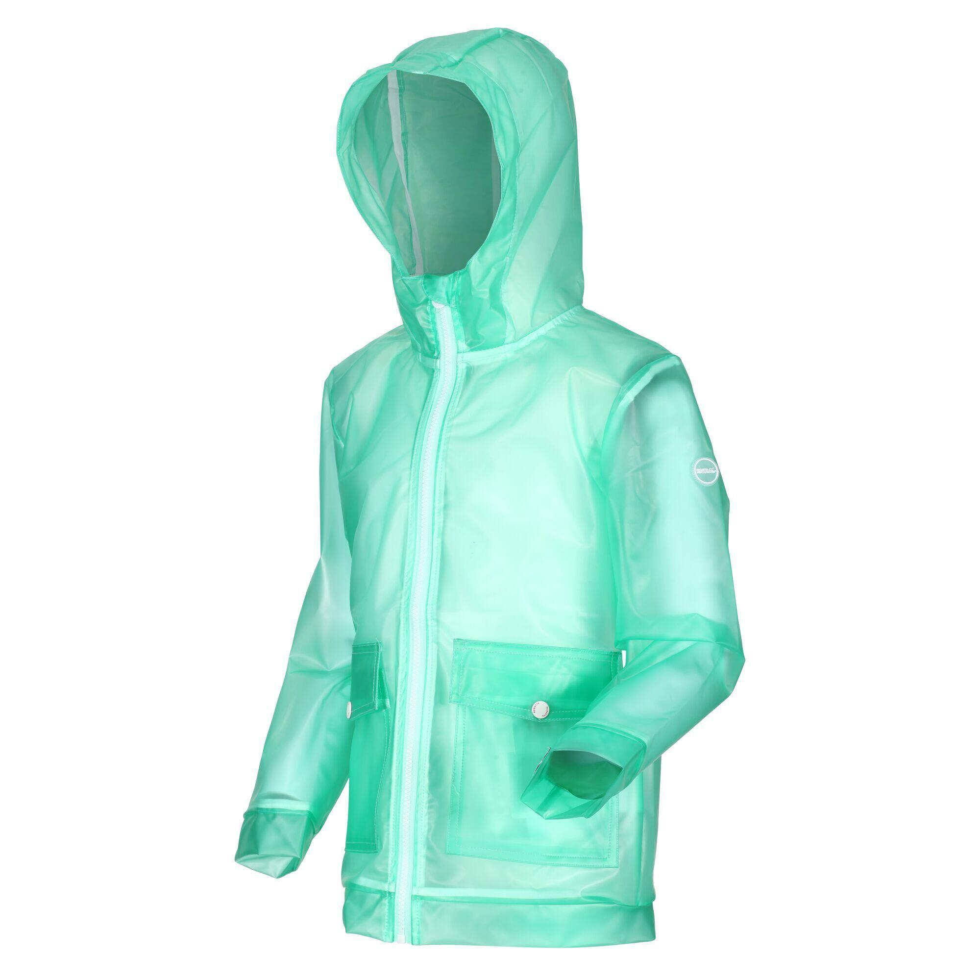 Childrens/Kids Hallow Transparent Hooded Waterproof Jacket (Ice Green) 4/5