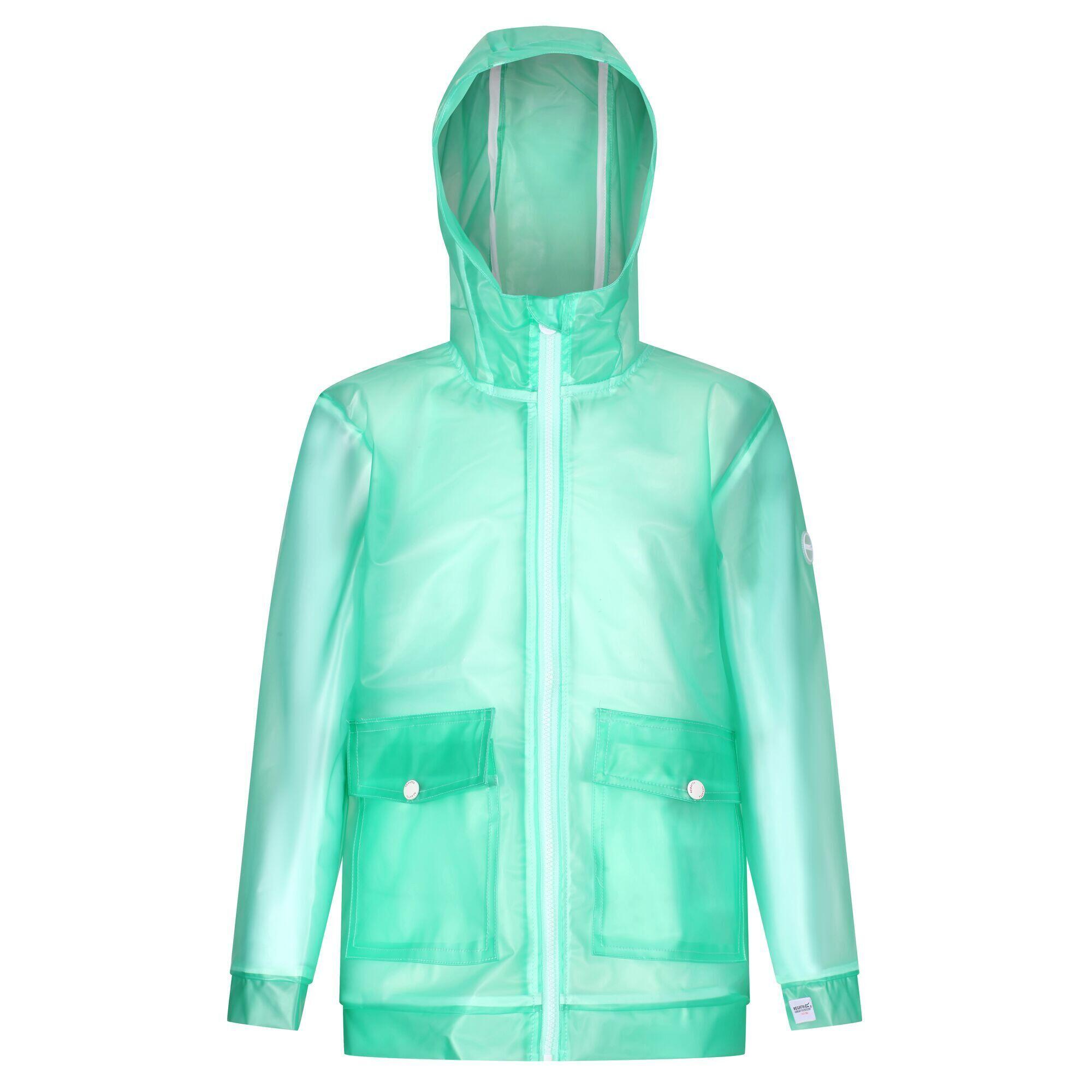 Childrens/Kids Hallow Transparent Hooded Waterproof Jacket (Ice Green) 1/5