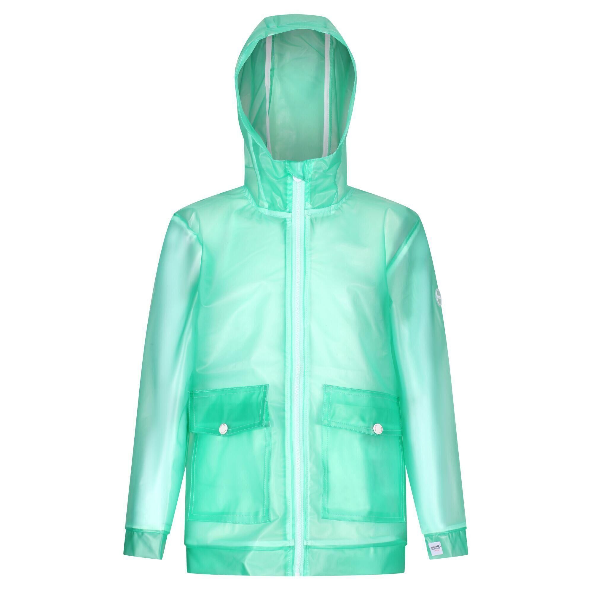 REGATTA Childrens/Kids Hallow Transparent Hooded Waterproof Jacket (Ice Green)