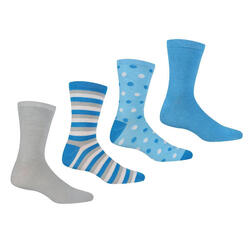 Dames Lifestyle Enkel Sokken Set (pak van 4) (Licht staal/blauw)