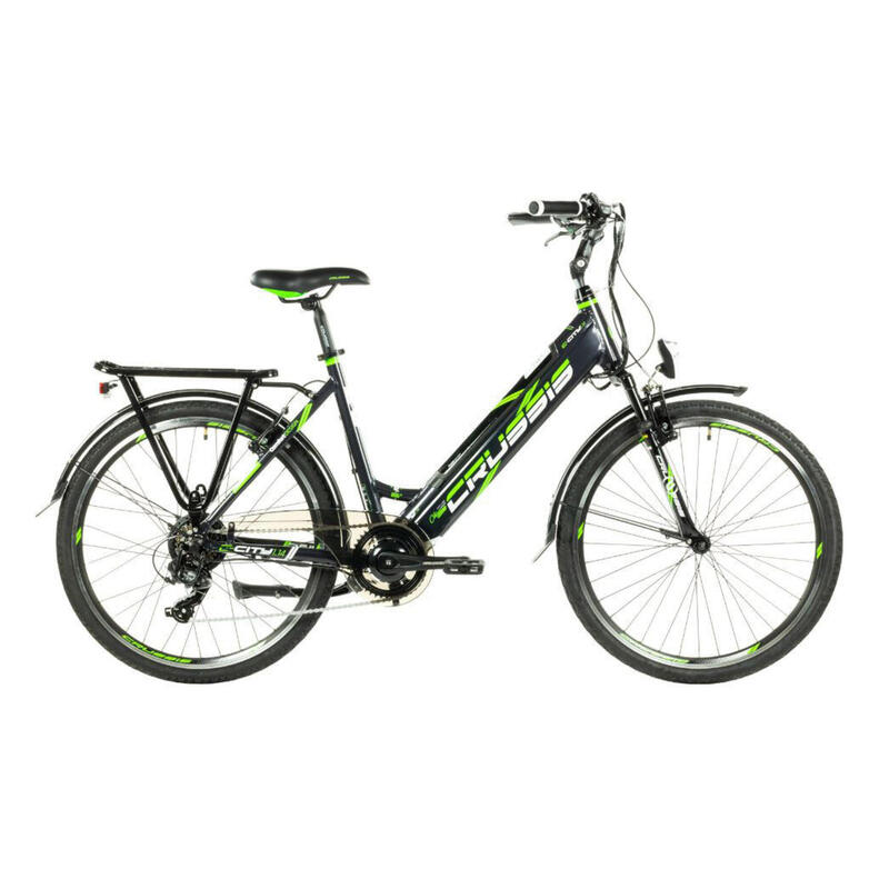 Crussis e-City 1.14 Step Through Hybrid Electric Bike, 19" - Black/Green