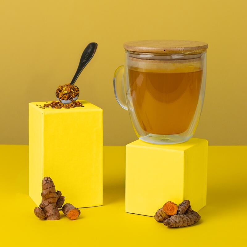 Taza de Té Tea Shop con filtro y tapa Wood Lid Mug Doble Cristal