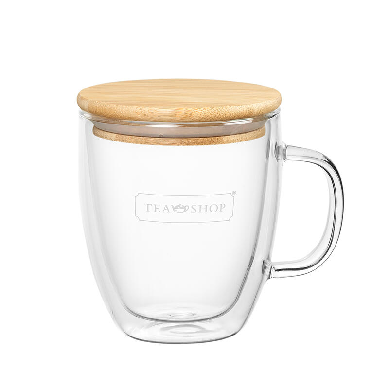 Taza de Té Tea Shop con filtro y tapa Wood Lid Mug Doble Cristal