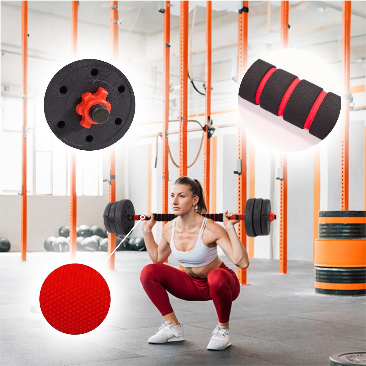 Haltères réglables à 20 kg 2 en 1 avec barre d'extension rembourrée 5/7