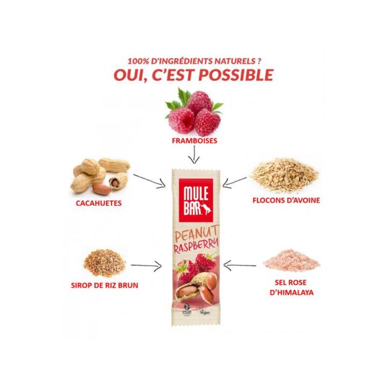 15 barres énergétiques aux céréales - Véganes - 40g - Cacahuète/Framboise