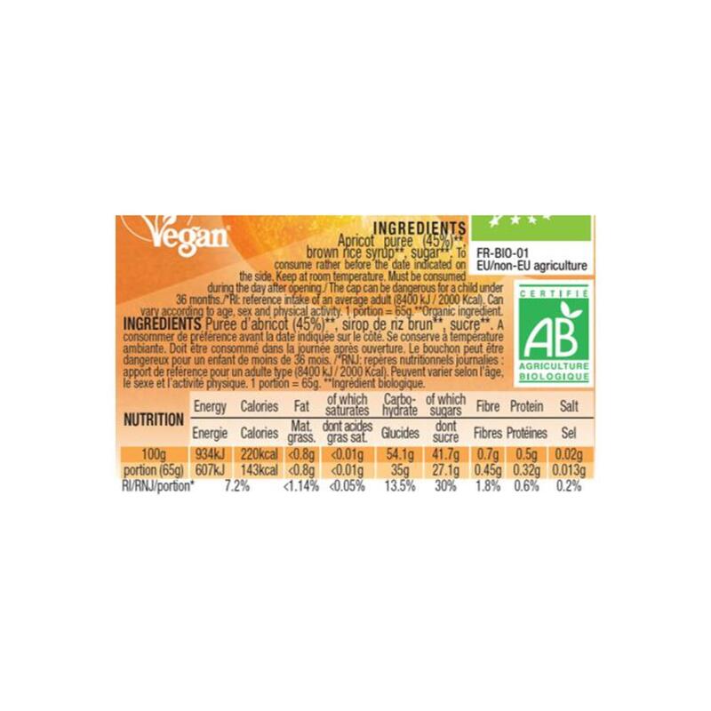 Boite de 10 compotes énergétiques - bio & vegan - 65g - Abricot