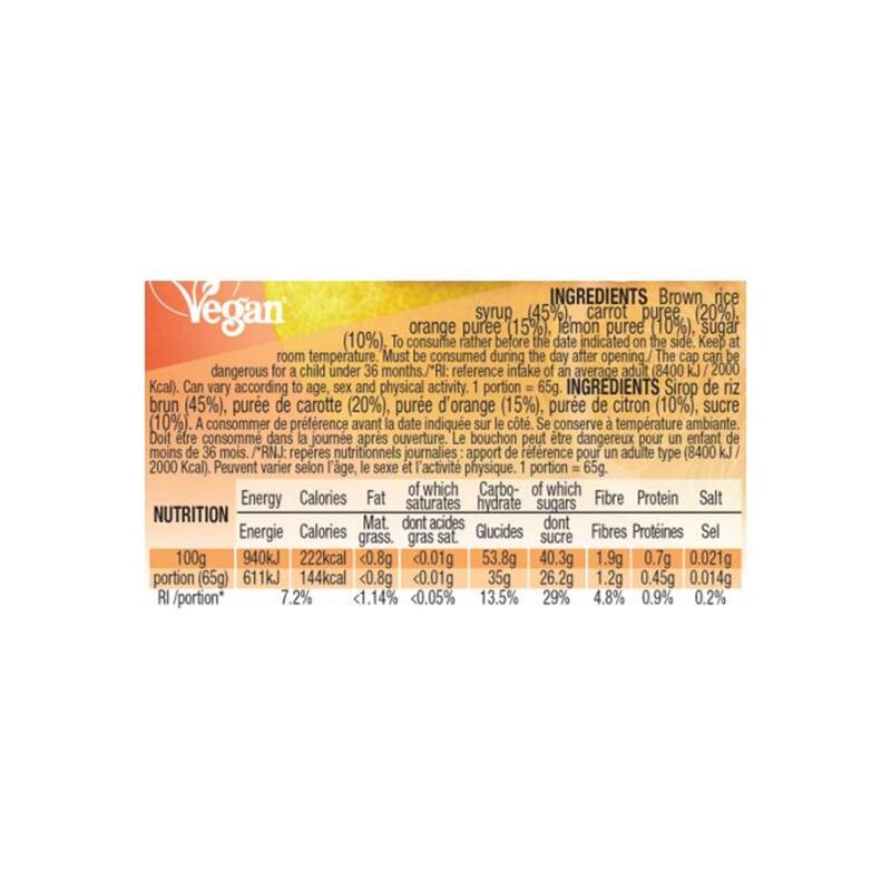 Boite de 10 compotes énergétiques - vegan - 65g - Orange - Carotte - Citron