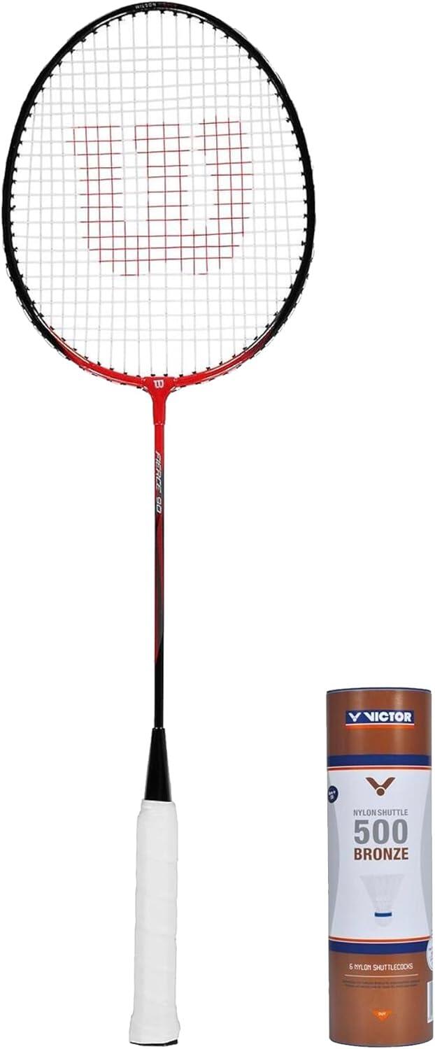 Wilson Fierce Red Adult Badminton Racket, Cover & Victor Shuttles 1/2