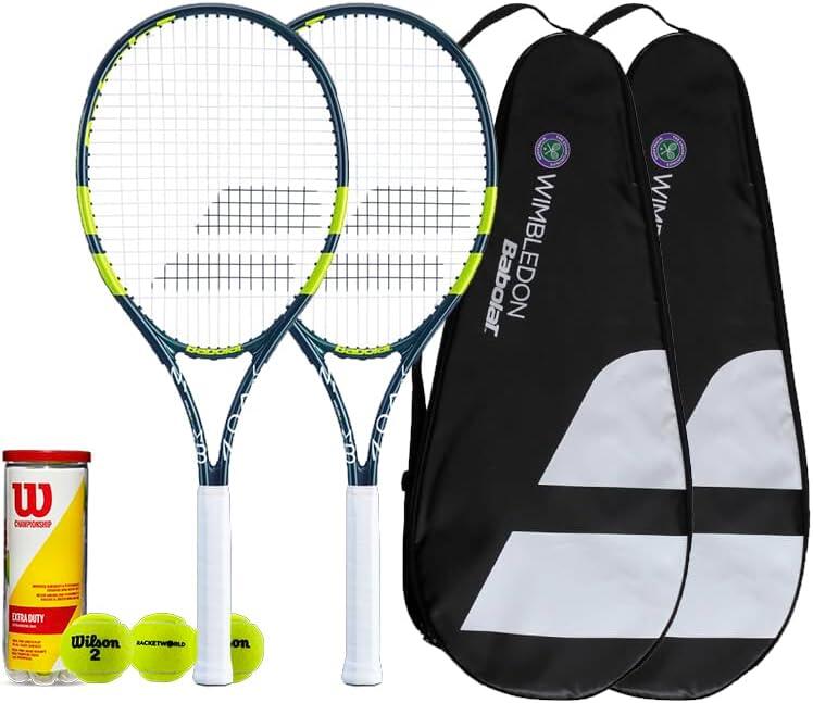 Babolat Wimbledon 27 Tennis Racket Twin Set, Covers & 3 Tennis Balls 1/3
