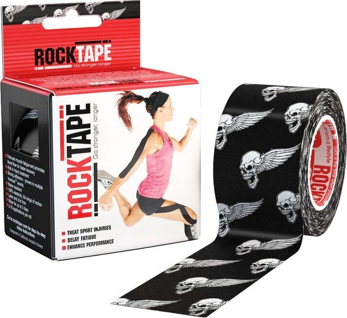 ROCKTAPE RockTape Kinesiologie Tape - H2O (5cm x 5m) - Zwart met hoofdmotief