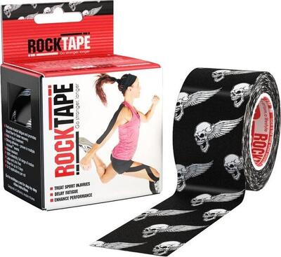 RockTape Kinesiologie-Tape – H2O (5 cm x 5 m) – Schwarz mit Kopfmuster
