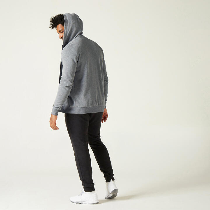 REFURBISHED MENS ZIP-UP FITNESS HOODIE 100 - GREY - A GRADE 5/7