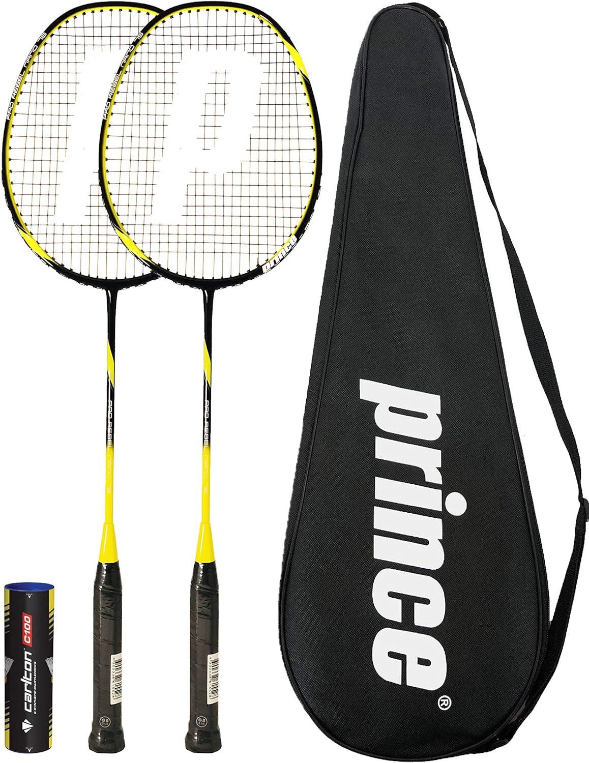 Prince Pro Rebel Nano 75 Graphite Badminton Racket Twin Set, Covers & Shuttles 1/3
