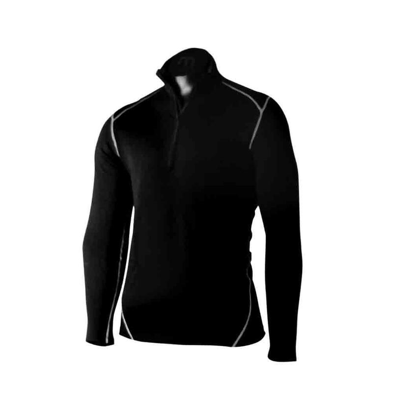 Men Dual Tech Zip Neck Long Sleeves Thermal Base Layer - Black