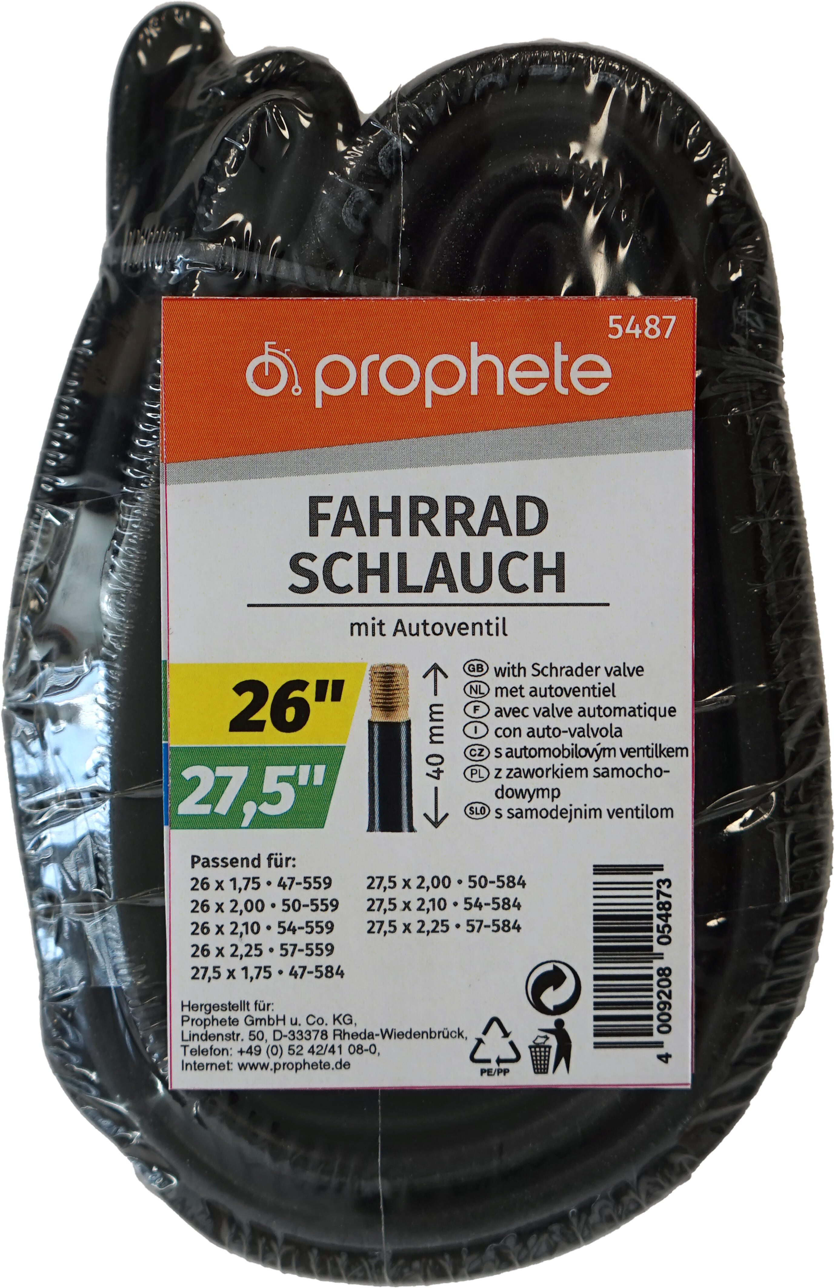 PROPHETE Camera d'aria 26 pollici x 1.75 - 2.125, valvola Dunlop