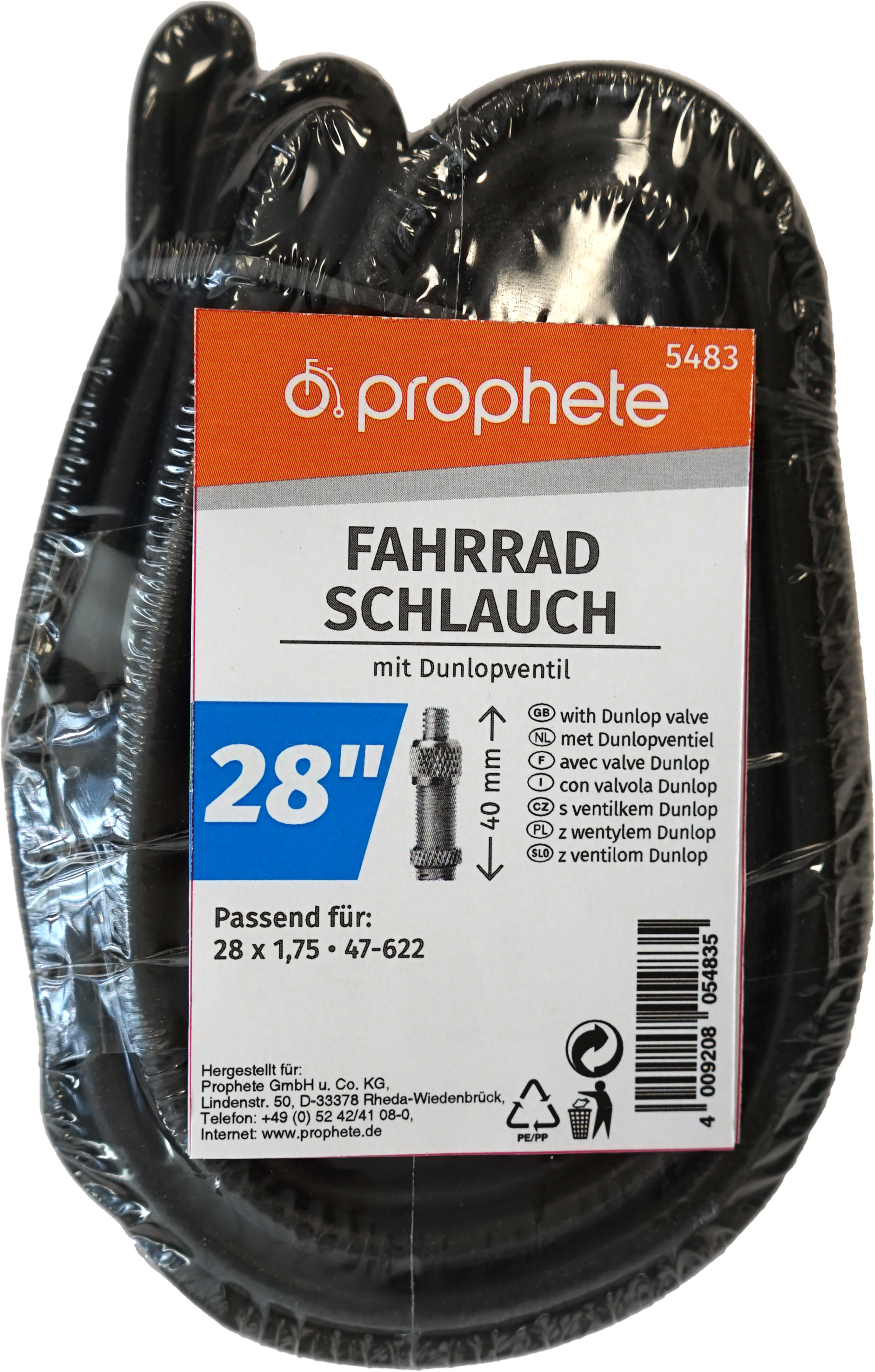 PROPHETE Camera d'aria 28 pollici x 1.75 - 2.00, valvola Dunlop