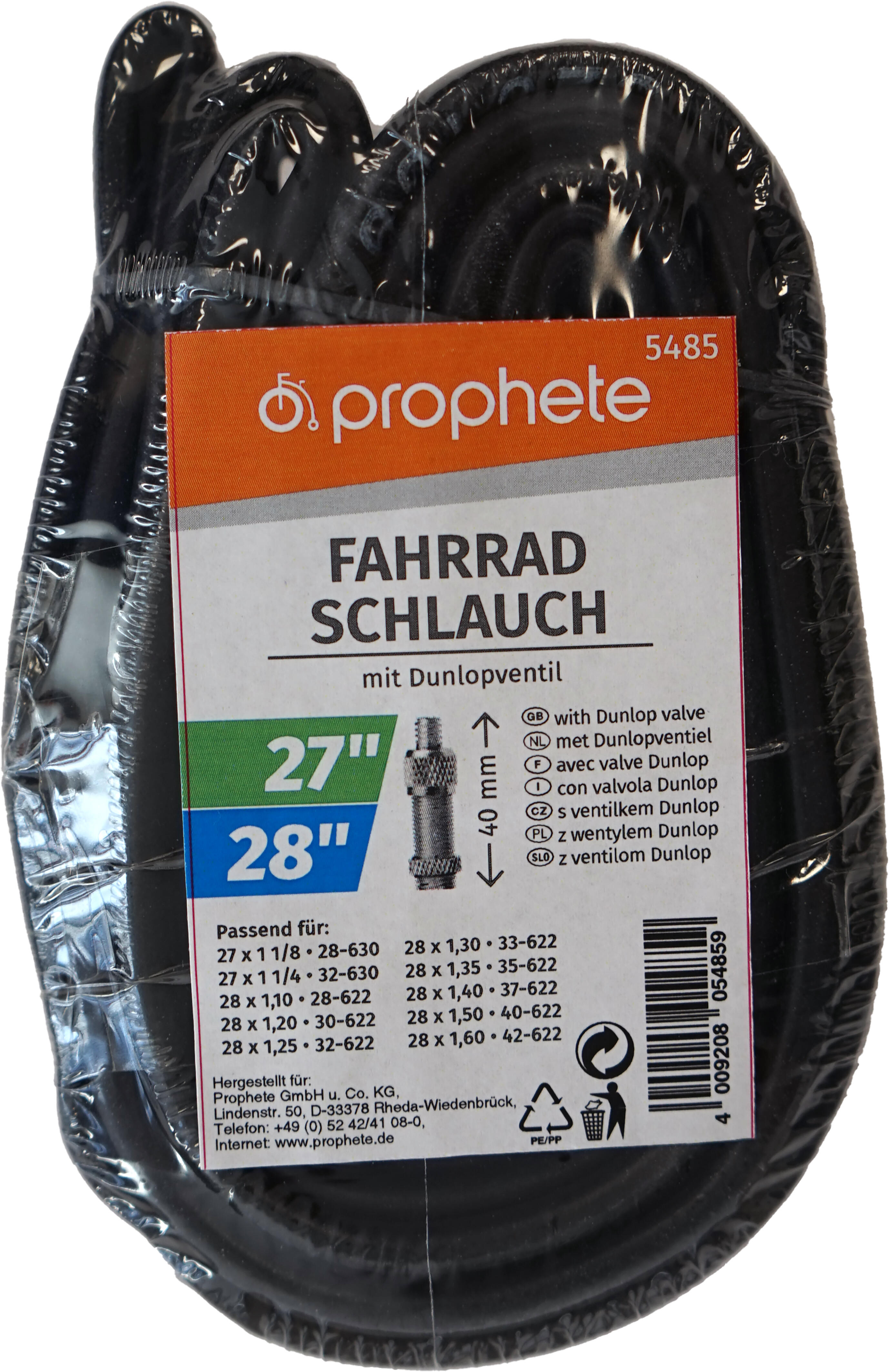 PROPHETE Camera d'aria gruppo 27 pollici x 1 1/8 - 28 pollici x 1.50, valvola Schrader