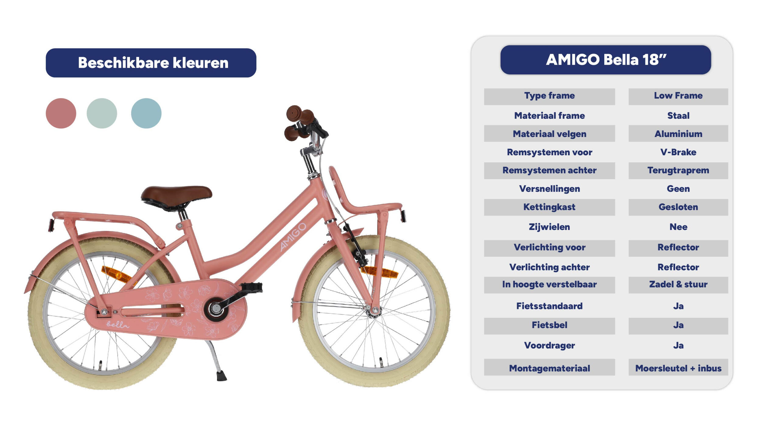 AMIGO Meisjesfiets Bella 18 Inch Meisjes Terugtraprem Zalmroze 3/7