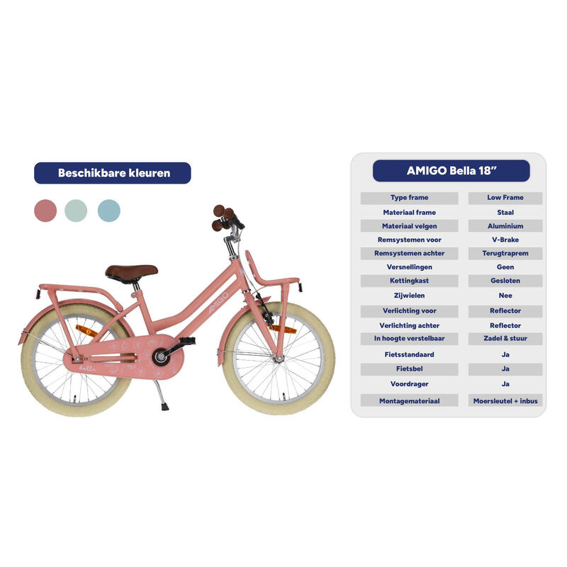 AMIGO Vélo fille Bella 18 Pouces Fille Frein à rétropédalage Saumon