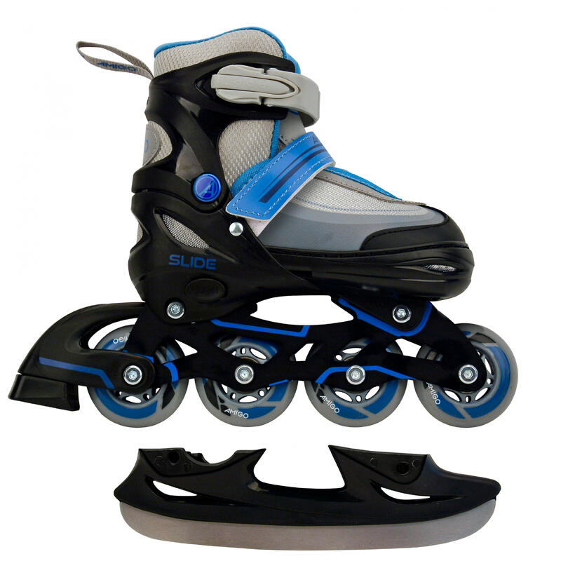 AMIGO 2-in-1 inlineskates en schaatsen junior zwart/blauw