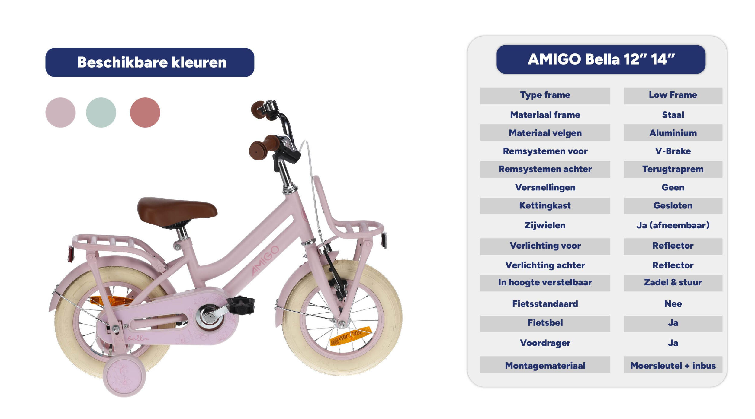 AMIGO Kinderfahrräder Mädchen Bella 14 Zoll Mädchen Rücktrittbremse Rosa 3/7