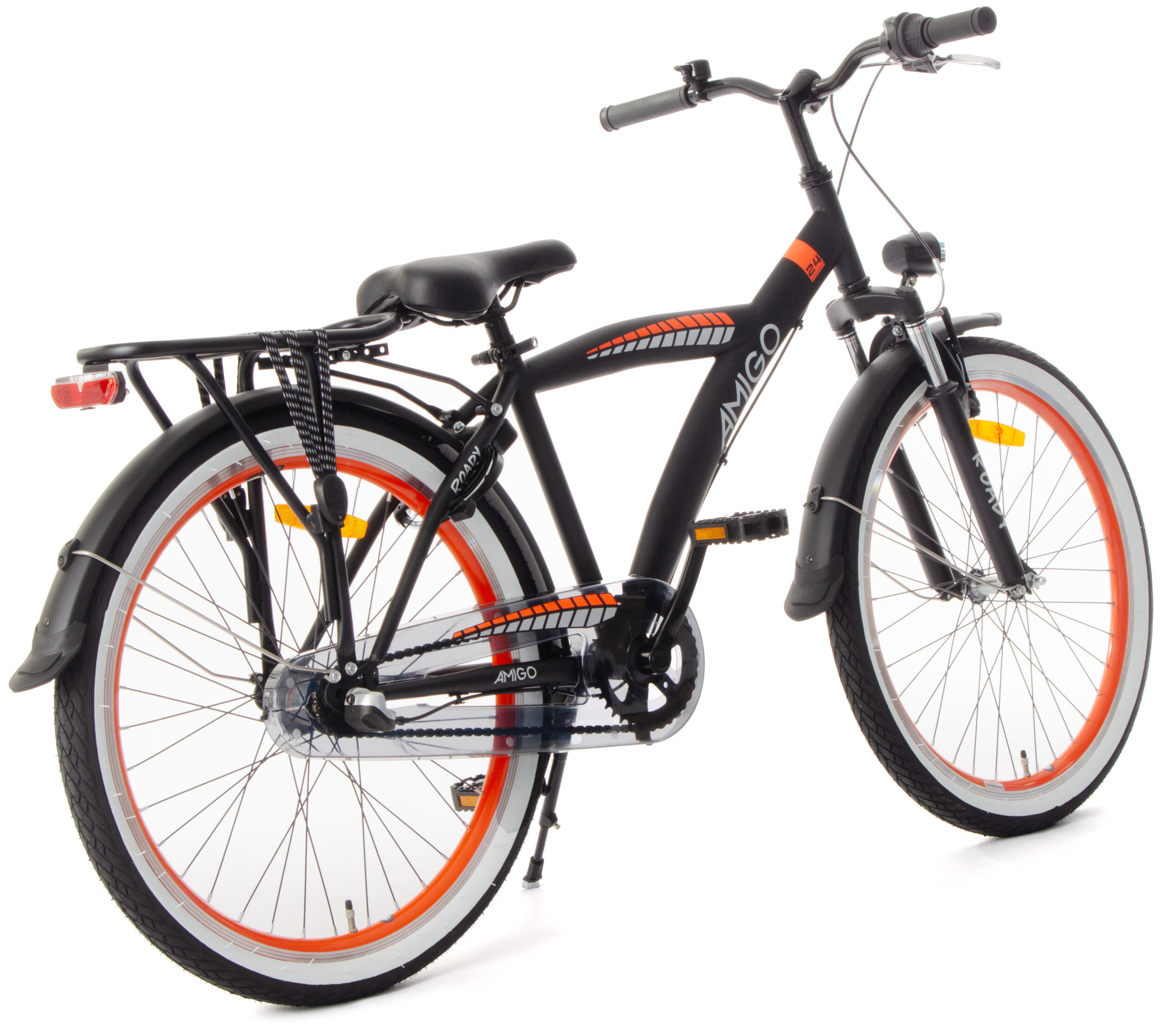 AMIGO Jongensfiets Roady 24 Inch Jongens 3V Terugtraprem Zwart/Oranje 6/7