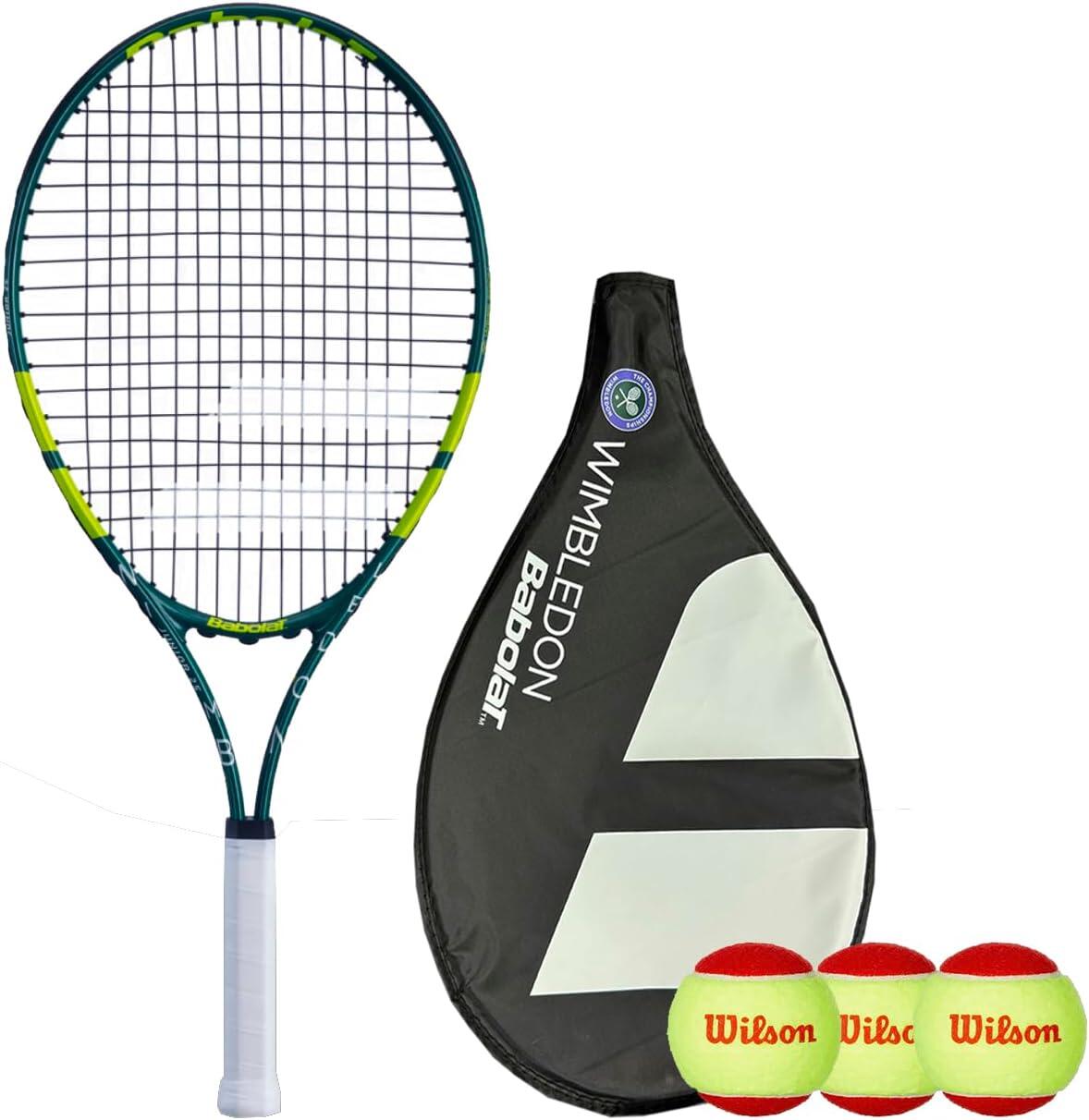 Babolat Wimbledon 23" Junior Tennis Racket, Cover & 3 Tennis Balls 1/4