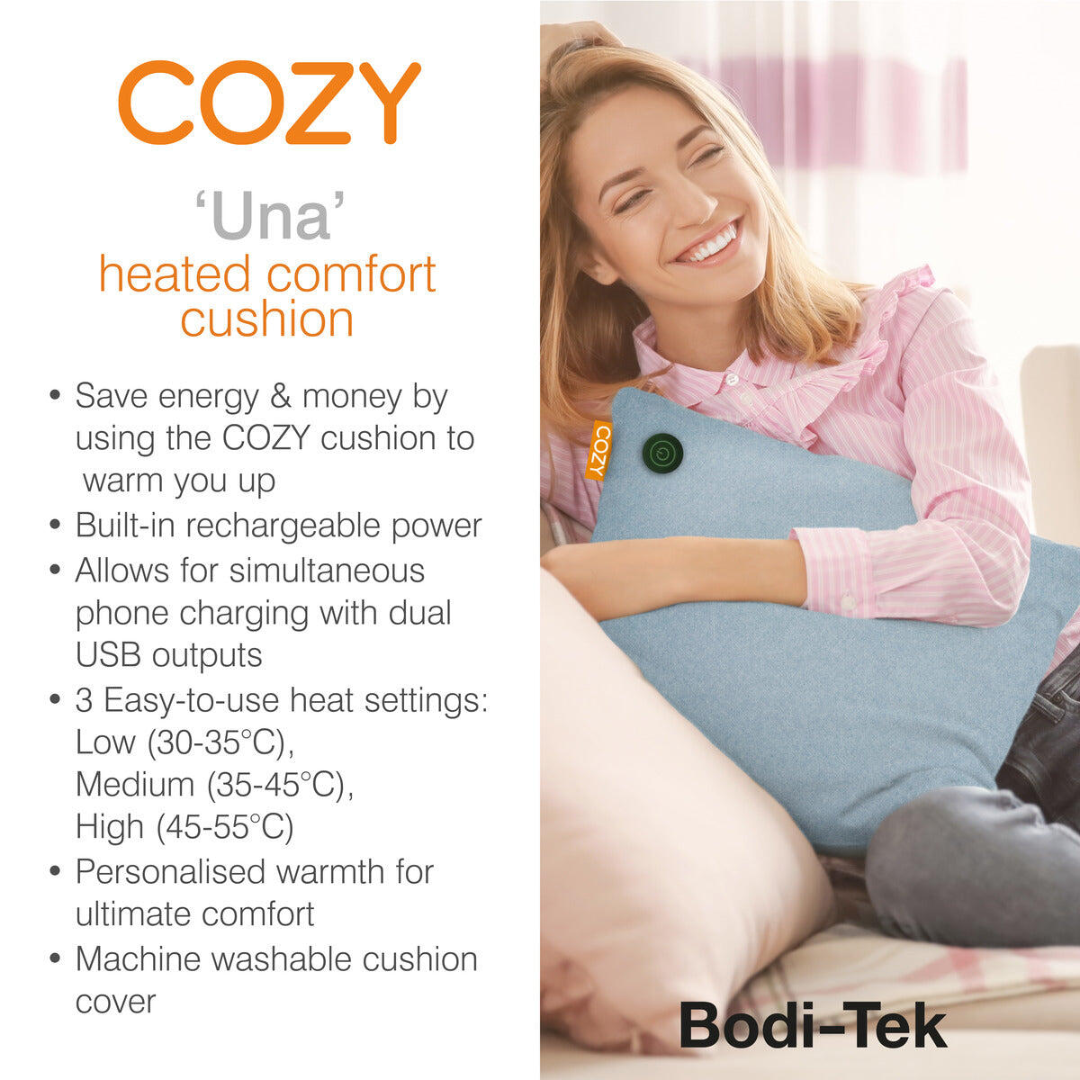 Cozy Heated Cushion UNA (45cm x 45cm) - Royal Blue 3/4