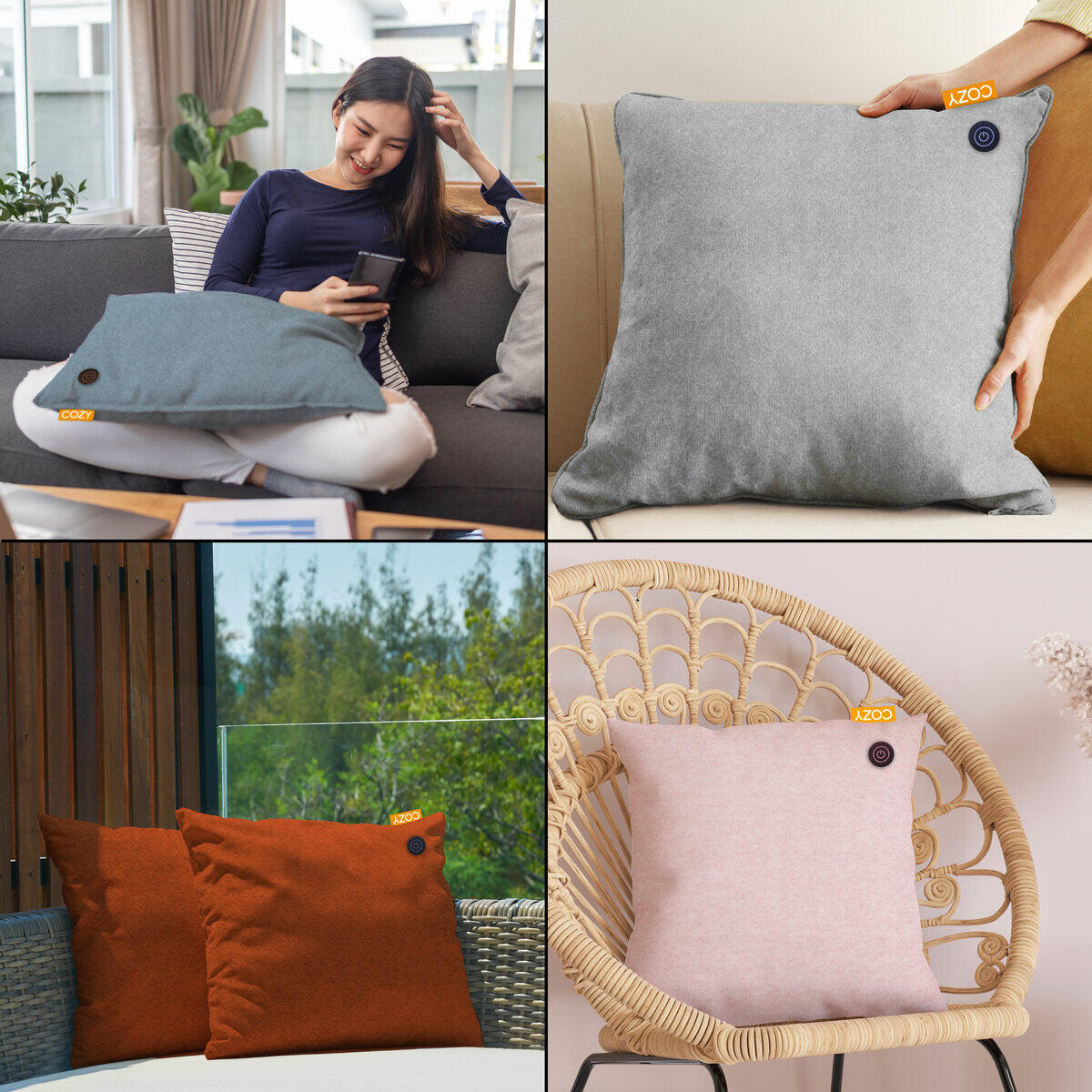 Cozy Heated Cushion UNA (45cm x 45cm) -Scandinavian Grey 2/4