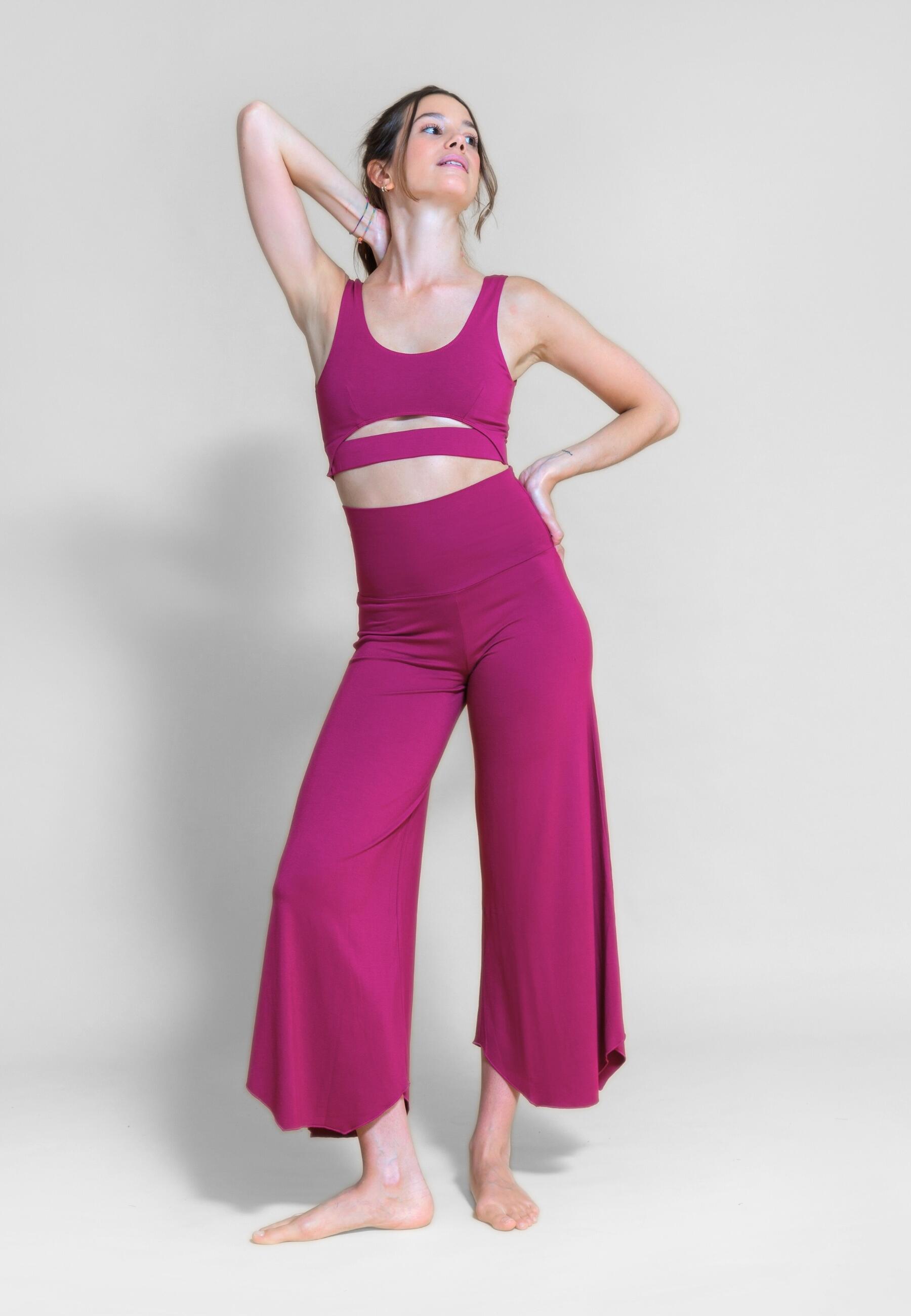 Mallas Leggings Flare Yoga Pilates Shambhala Maya Ciruela Bambú