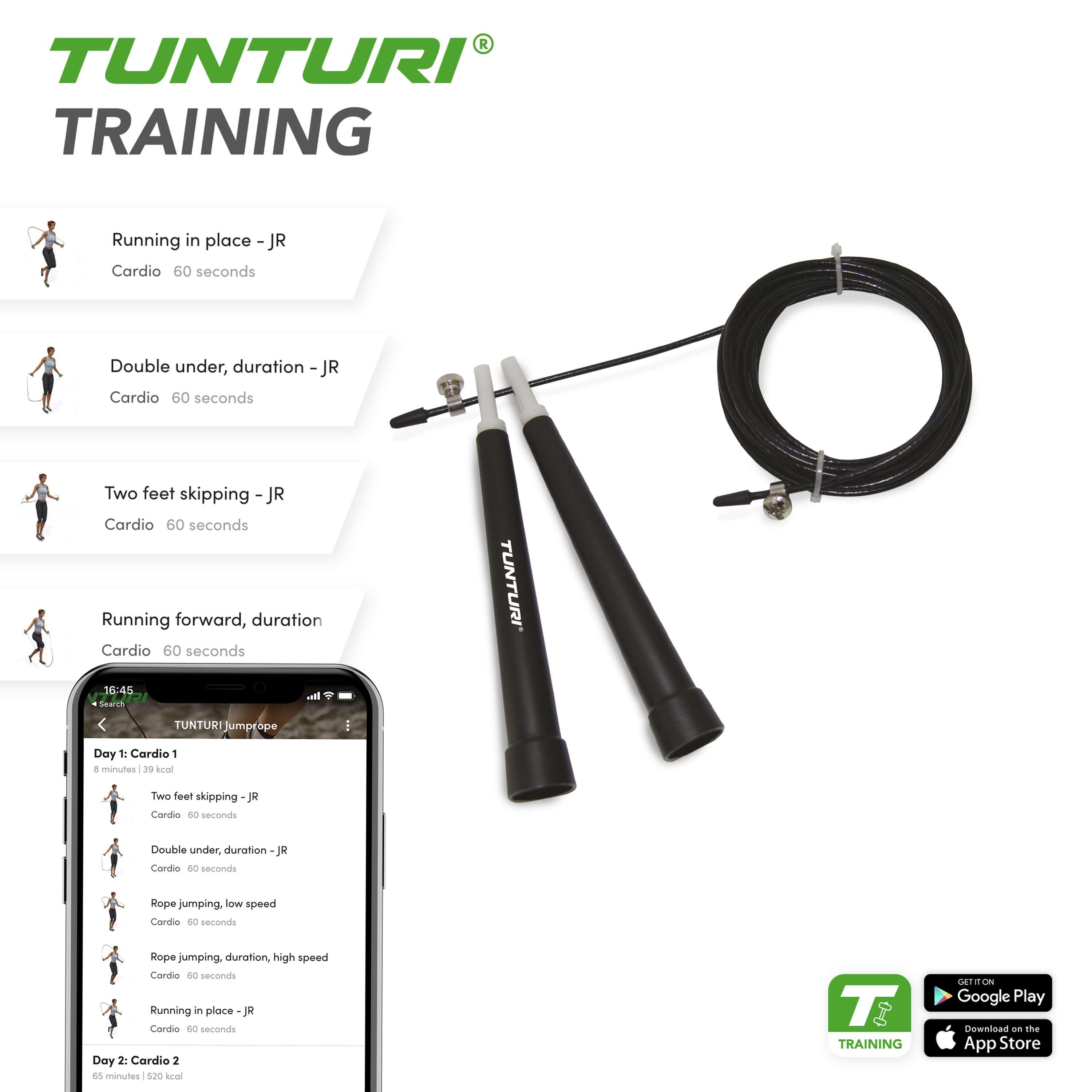 Adjustable steel skipping rope Tunturi