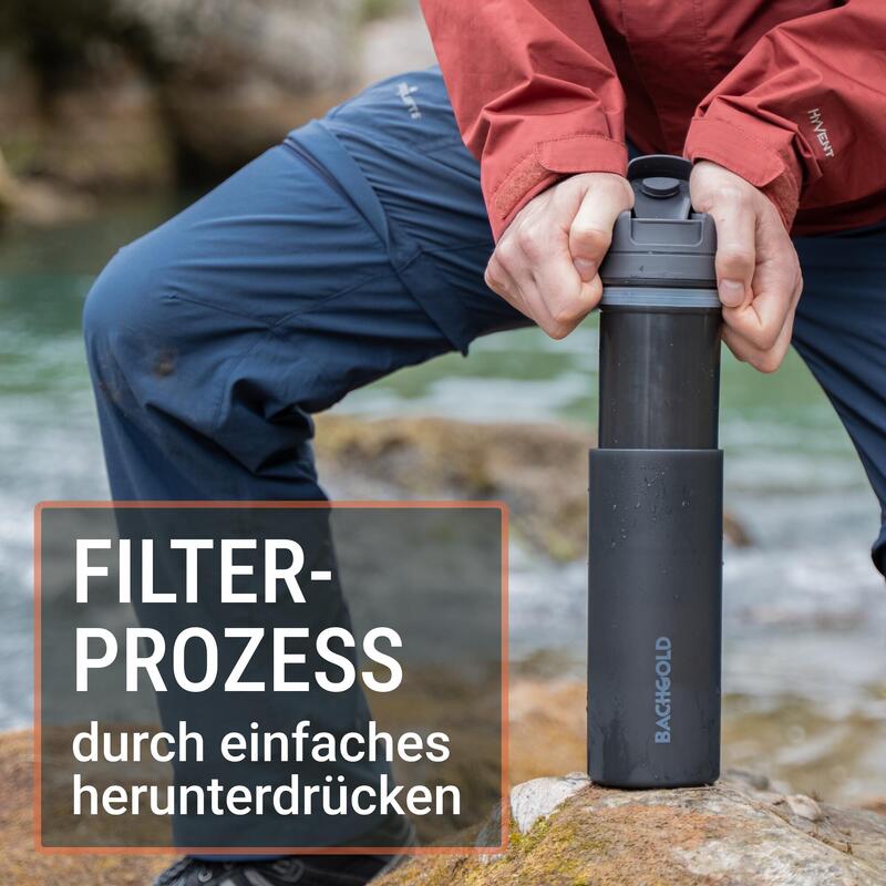 Bachgold® Profi Outdoor Wasserfilter Flasche [650ml] mit 1500L Filterkapazität