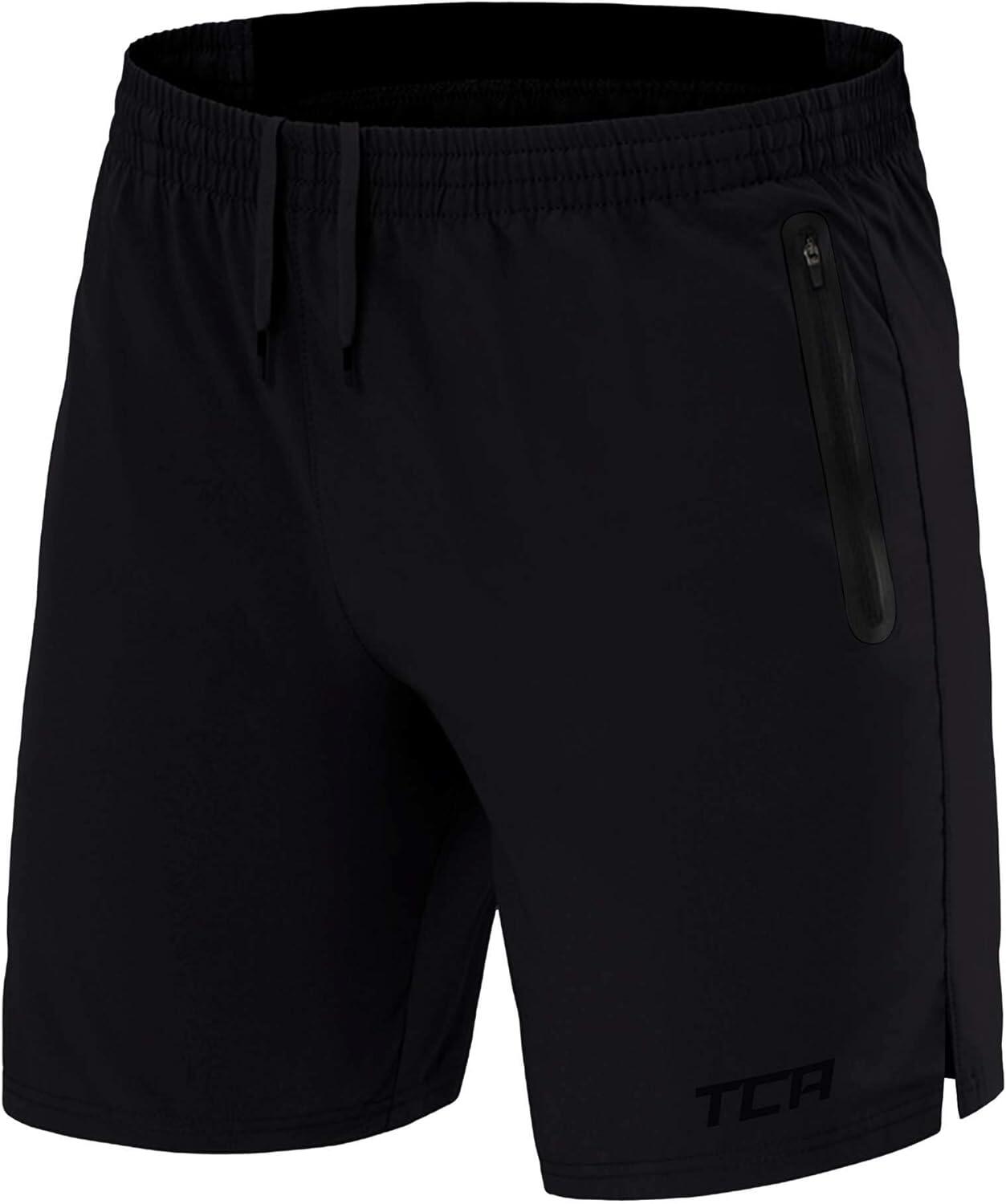 TCA Men's Elite Tech Lightweight Running Shorts with Zip Pockets - Triple Black