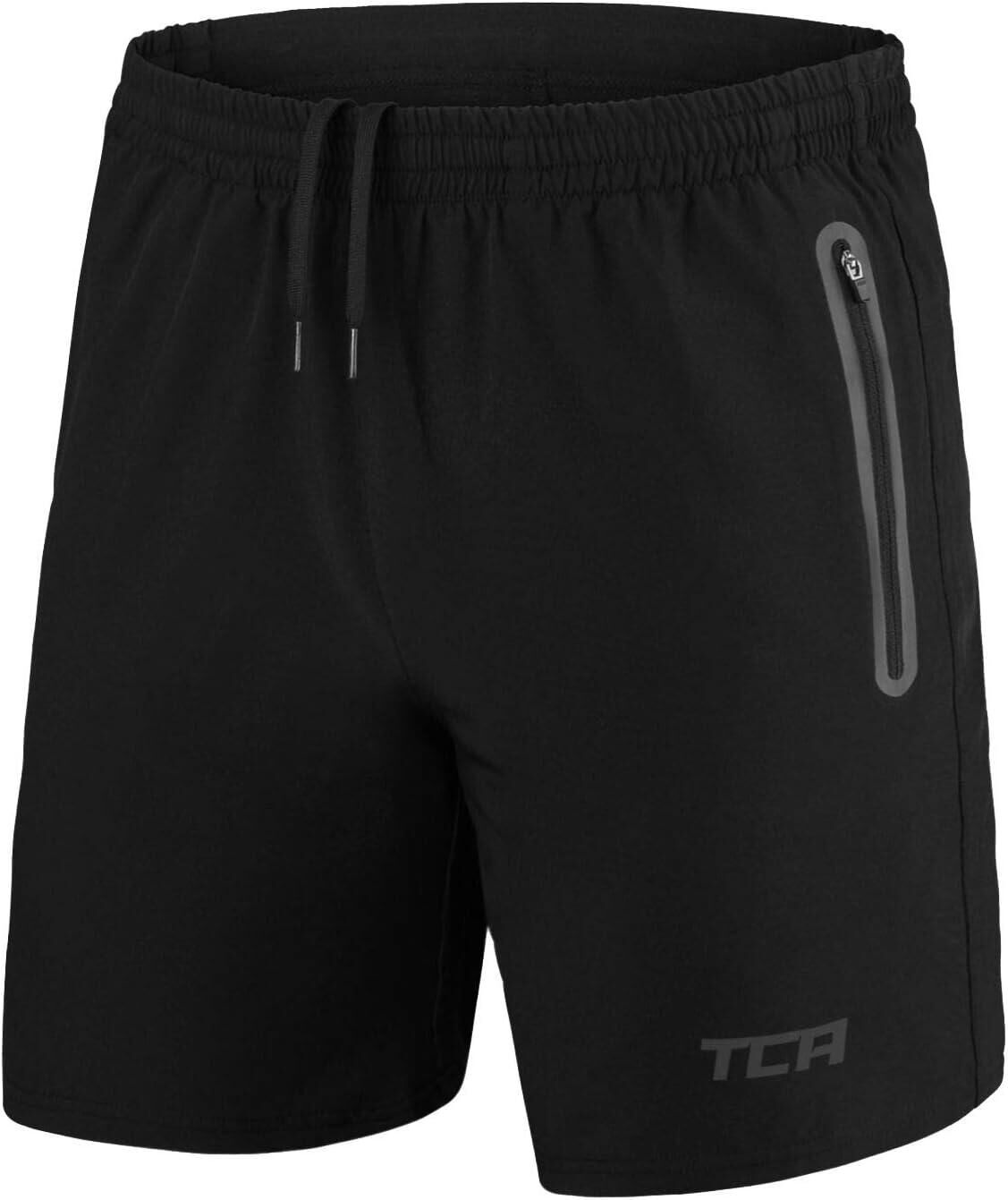 TCA Men's Elite Tech Lightweight Running Shorts with Zip Pockets - Black/Black
