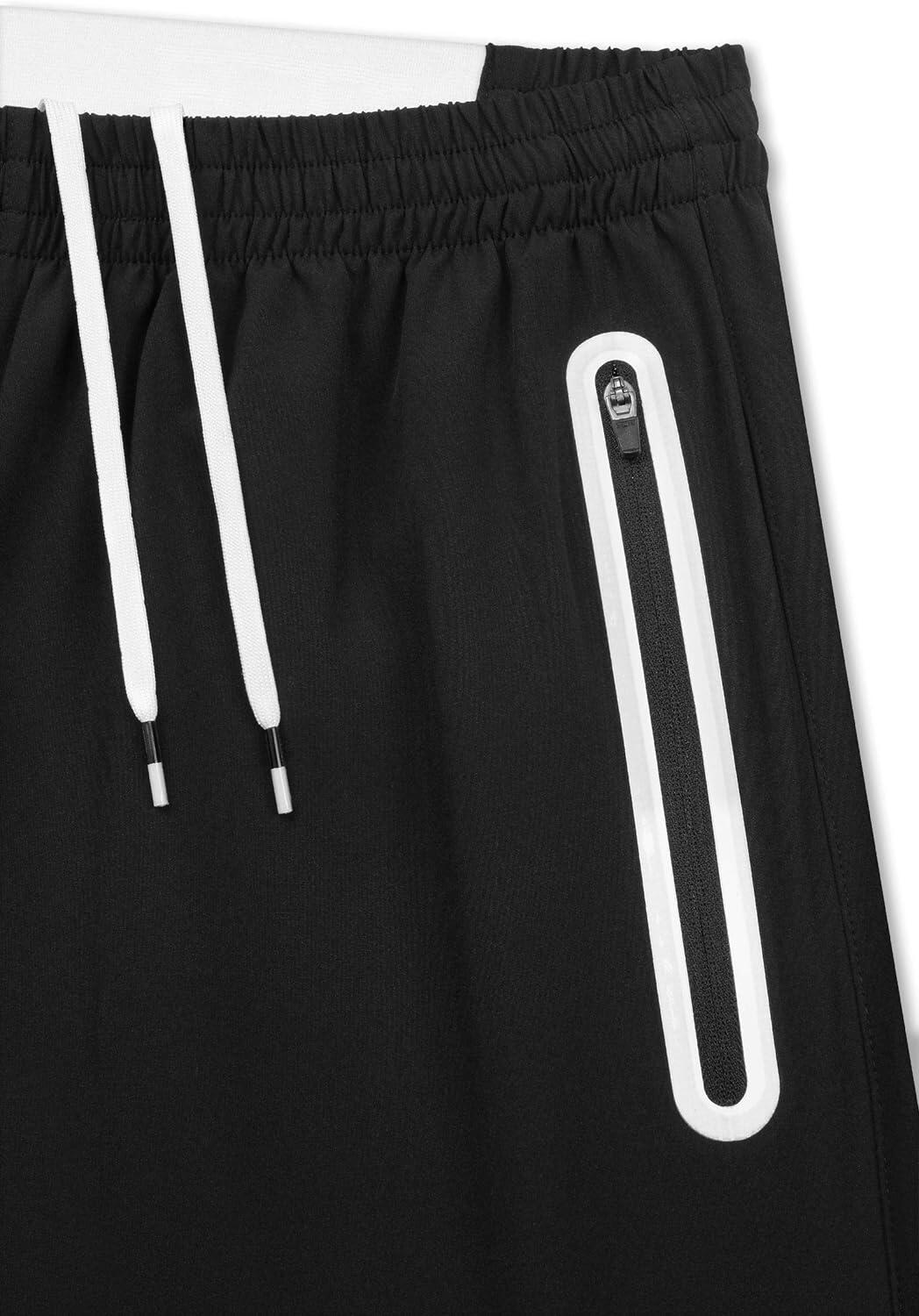 Men's Elite Tech Lightweight Running Shorts with Zip Pockets - Black/White 3/6