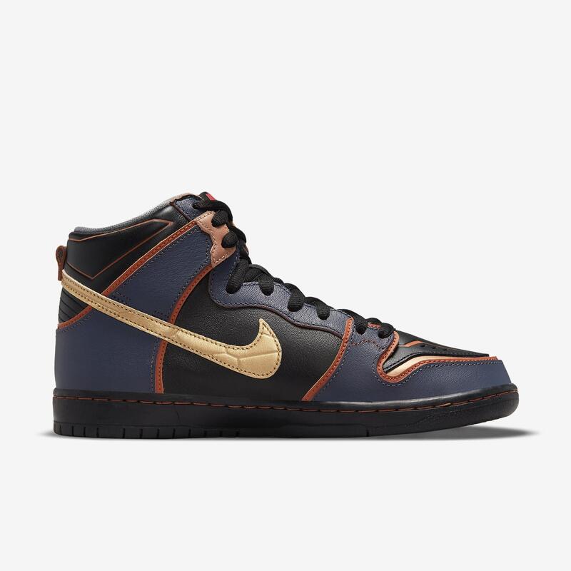 Scarpe uomo nike sb dunk high pro nero-dorato in pelle