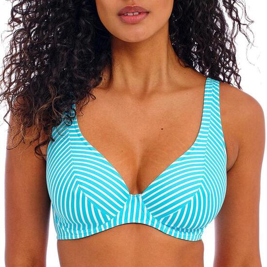Top de bikini a rayas Jewel Cove con aros