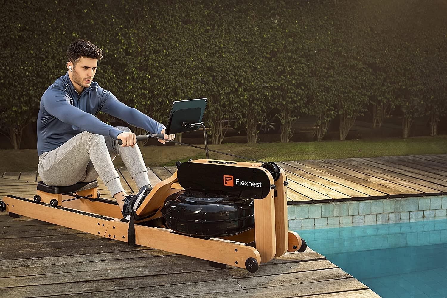 Flexnest Flexrower Plus Bluetooth-Enabled Water Rowing Machine for Home Gym Black