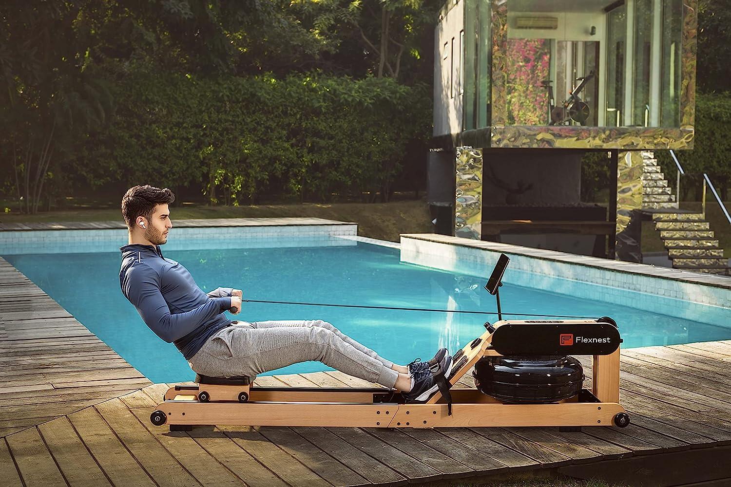 Flexnest Flexrower Plus Bluetooth-Enabled Water Rowing Machine for Home Gym Black