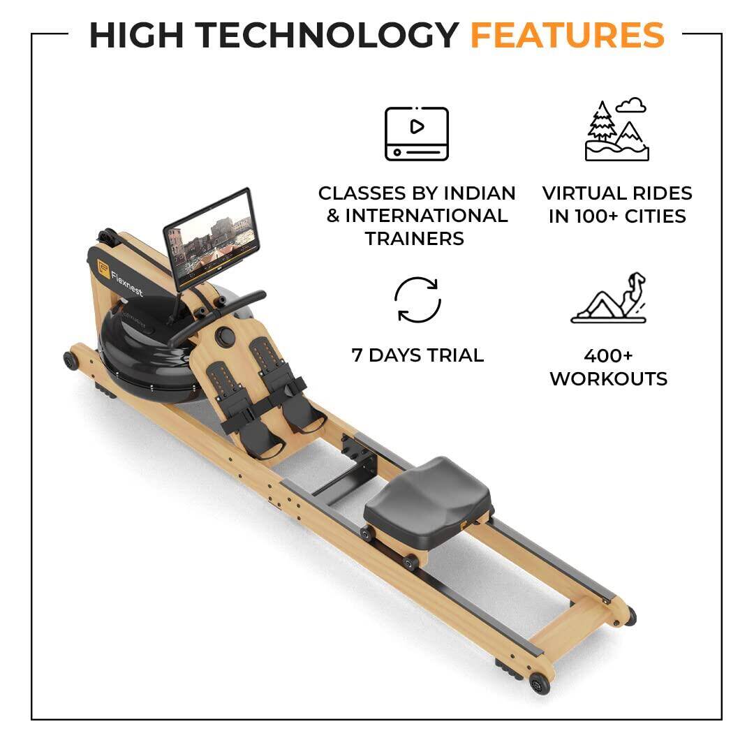 Flexnest Flexrower Plus Bluetooth-Enabled Water Rowing Machine for Home Gym Black -  2