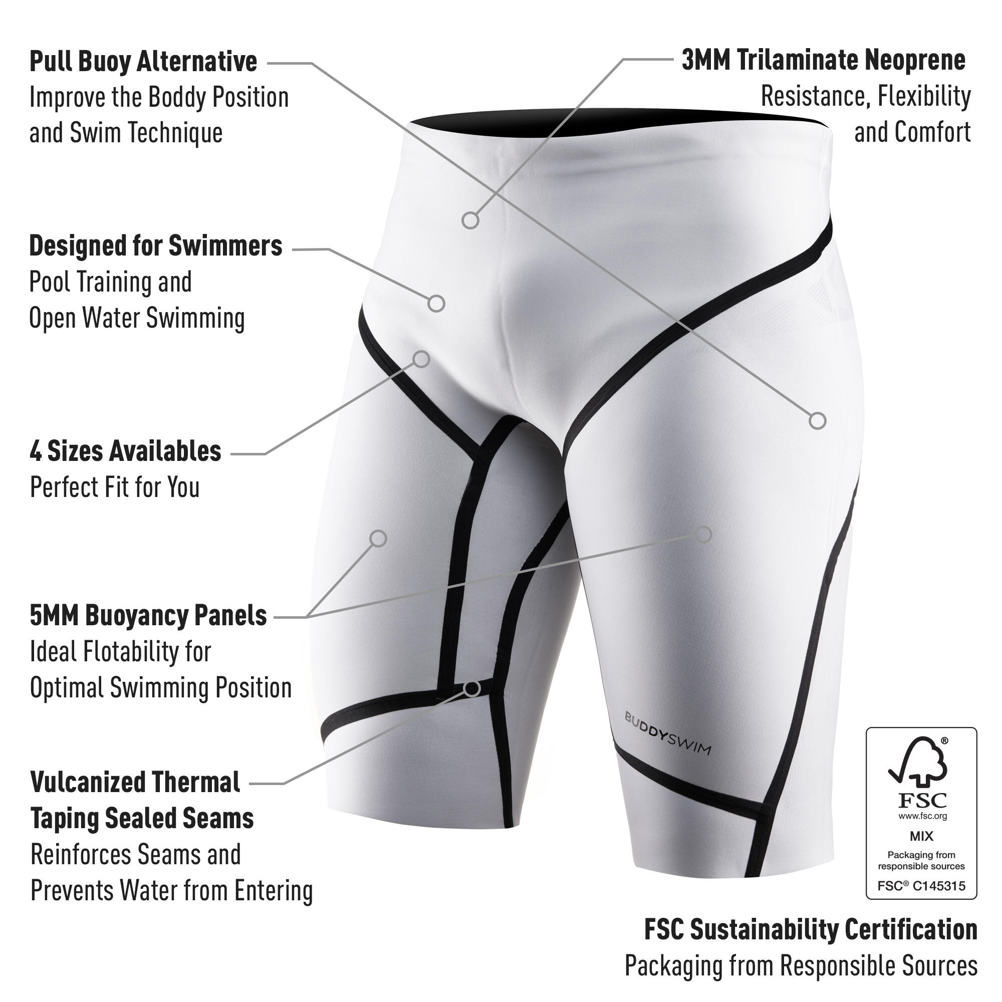 Maillot de bain en néoprène pour la natation en eau libre 5/3 mm Buddyswim blanc 2/5